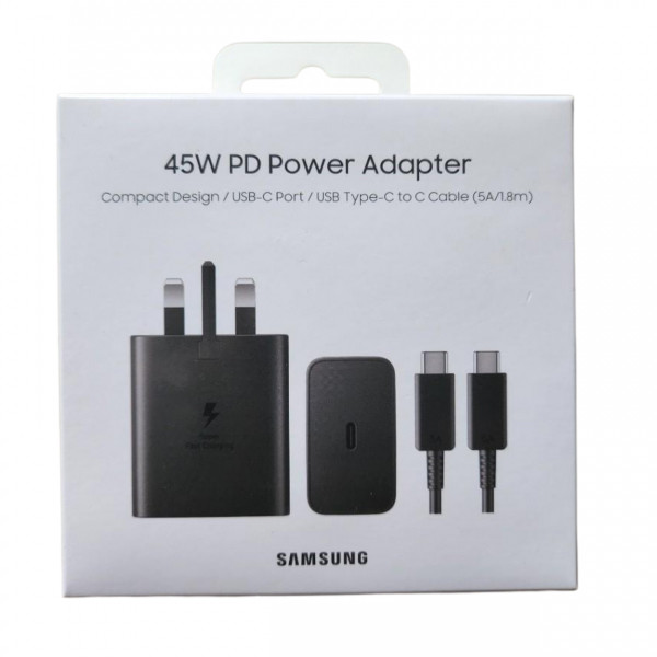 شارژر دیواری 45 وات سامسونگ اصل به همراه کابل USB-C به USB-C دو متری | شارژ سریع Super Fast Charging